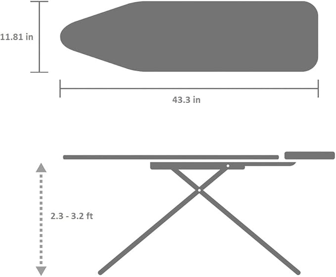 Brabantia Size A Compact Small Ironing Board (43x12 in) 7 Height Options, Adjustable Steam Iron Rest Holder (Denim Blue) Non-Slip Feet, Anti-Collapse Child Locks