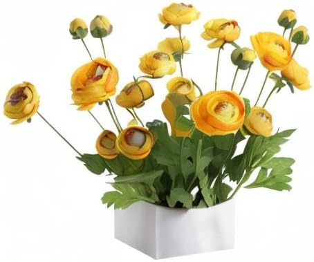 Artificial Silk Flowers Persian Buttercup Heavy Color Ranunculus Flower 5 Pcs,Suitable for core Decoration,Wedding Floral Creation,Flower Arrangement DIY Project,Interior Decor(Yellow)