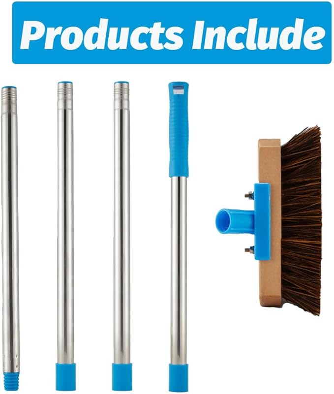 Heavy Duty Deck Brush with Long Handle - 60" Floor Scrub Brush with Stiff Natural Palmyra Bristles, Outdoor Scrubber Brushes for Cleaning Rough Surface, Concrete Floor, Patio, Garden, Sidewalk