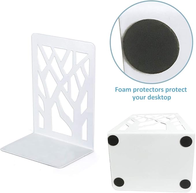 Book Ends, Bookends, Bookends for Shelves, Bookend, Book Ends for Heavy Books, White Metal Book Shelf Holder Home Decorative, Book Stoppers for Shelves, Bookend Supports 2 Pair