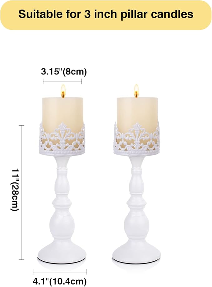Candle Holders for Pillar Candles Gothic Matte Black Vintage Tall Candle Holders Set of 2 Decorative Large Table Centerpieces Candle Stand Decor (White 2PCS A)