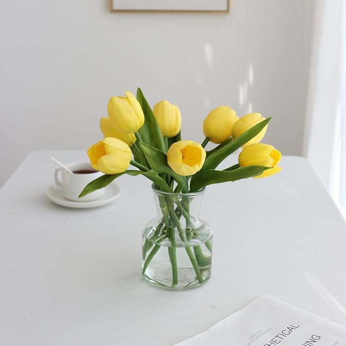 Buart Yellow Flowers Artificial Luxury Big Tulip Valentine's Day Mother's Day Easter Home Kitchen Wedding Decorations(11pcs)