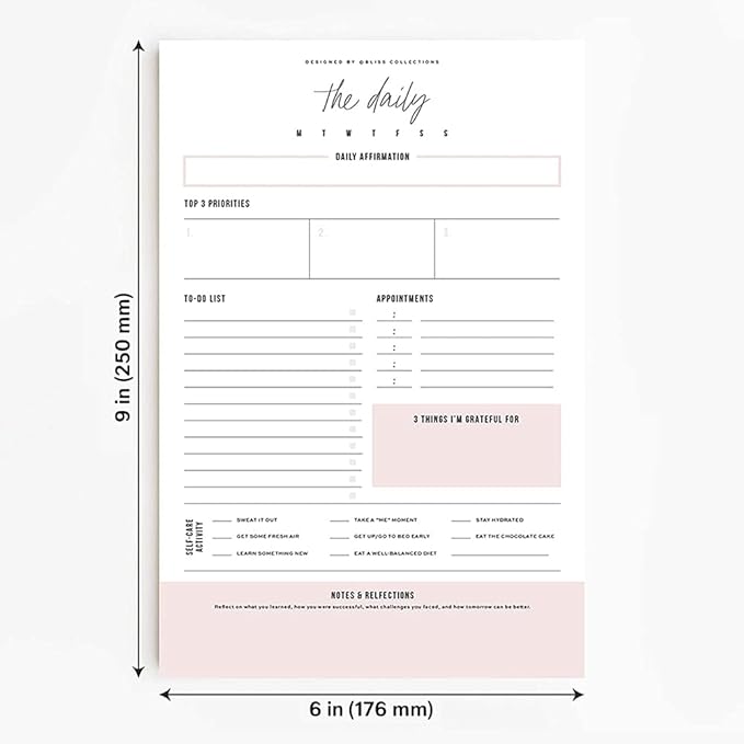 Bliss Collections Daily Planning Pad, To Do List Notebook - Undated Tear-Off Sheets Notepad - Work Calendar, Organizer, Scheduler for Goals, Tasks - Simple (Pink), 6" x 9", 50 Sheets