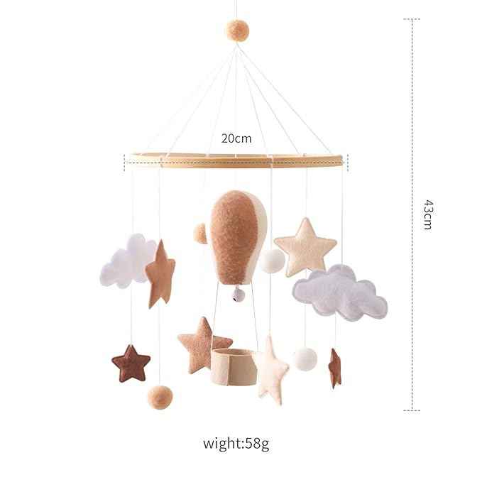 Baby Mobile for Crib, Baby Crib Mobile for Boys Girls, Baby Mobile for Bassinet, Boho Nursery Mobile, Nursery Decor Theme for Infant Bedroom Hanging, Gender Neutral Baby Gift (Hot Air Balloon)