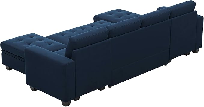 Belffin Modular Sectional Sleeper Sofa with Pull Out Bed Convertible U Shaped Sectional Sofa Couch with Storage Chaises for Living Room Blue