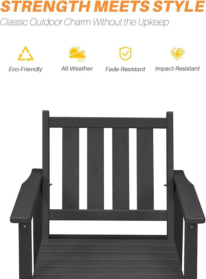 HDPE Outdoor Dining Set of 6, Patio Dining Table Set with 4 Chairs and 1 Bench, 6 Pieces HDPE Dining Set with Umbrella Hole, Outdoor Furniture Sets for Deck, Poolside, Garden, Obsidian