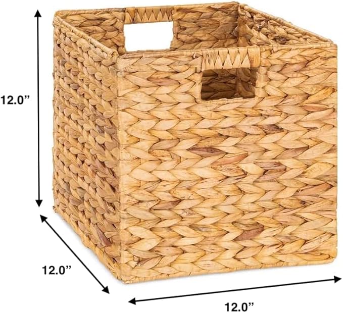 12 x 12in Water Hyacinth Storage Baskets, Wicker Storage Baskets for Shelves, Woven Baskets for Storage, Wicker Storage Basket for Bedroom, Living Room, Nursery Room (Natural 6 Packs 12x12in)
