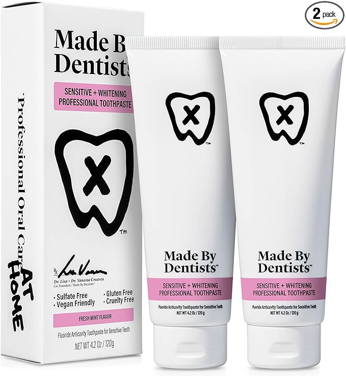 Professional Sensitive + Whitening Toothpaste - Advanced Daily Whitening Toothpaste for Sensitive Teeth, ADA Approved, Vegan, Sulfate-Free, 2 x 4.2oz