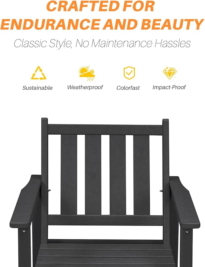 HDPE Patio Dining Set, 5-Piece Outdoor Table and Chairs with Umbrella Hole, Modern Outdoor Dining Set for 4, HDPE Outdoor Patio Furniture Dining Sets for Deck, Poolside, Porch, Obsidian