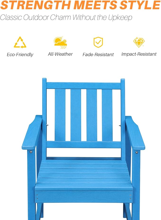 HDPE Outdoor Dining Set of 6, Patio Dining Table Set with 4 Chairs and 1 Bench, 6 Pieces HDPE Dining Set with Umbrella Hole, Outdoor Furniture Sets for Deck, Poolside, Garden, Sky Blue