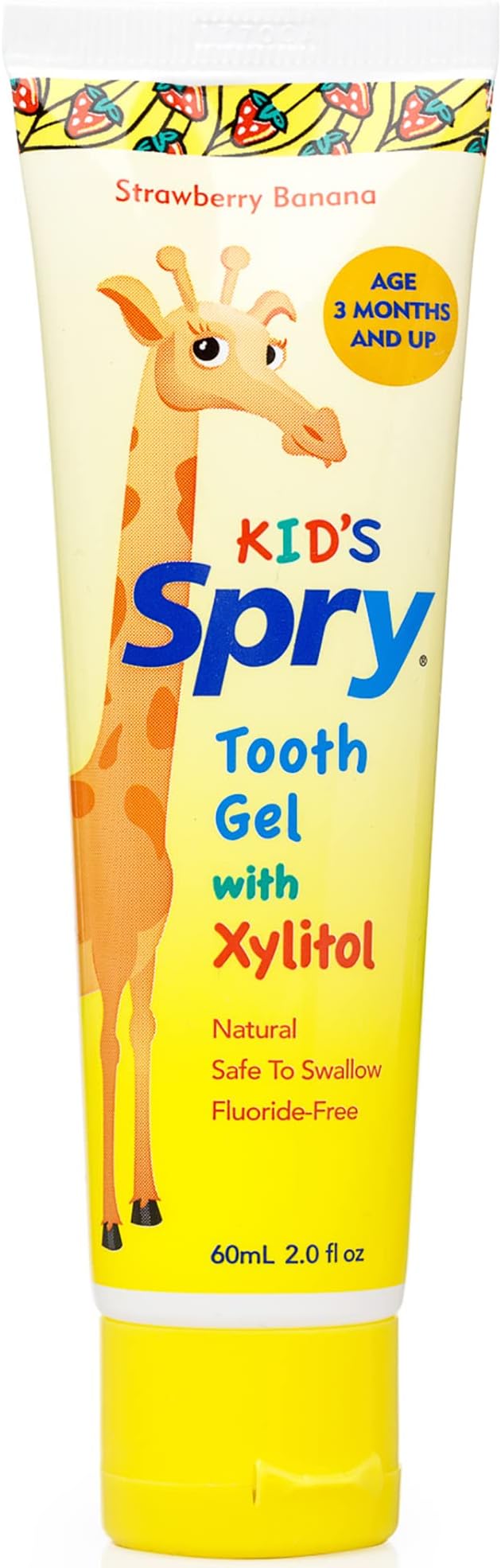 Spry Natural Xylitol Toothpaste for Baby, Toddler and Kids Age 3 Months and Up - Fluoride Free Tooth Gel, Tasty, Support Development of Emerging Teeth, Strawberry Banana 2 Fl Oz (Pack of 3)