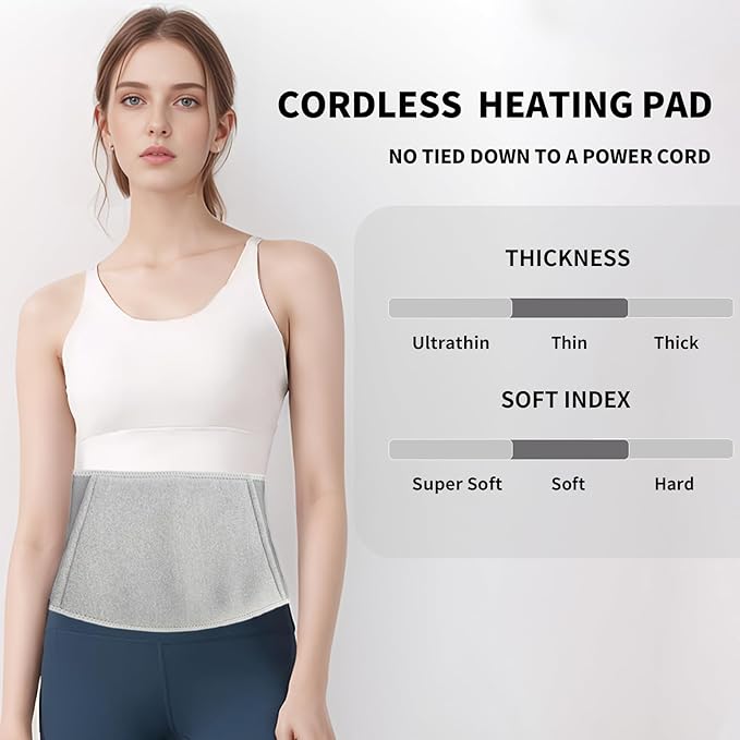 Heated Waist Belt, Heating Pad for Low Back and Belly, Holiday Gift,Women’s Cordless Heating Belt for Period Cramps - Rechargeable & Slim Design