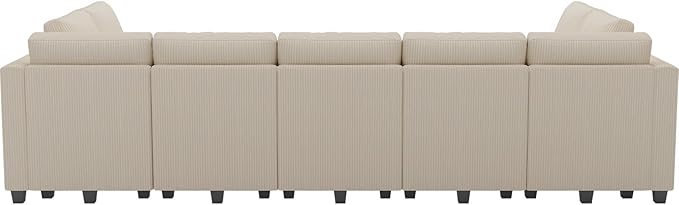 Belffin Large 15 Seat Modular Sectional Sofa with Storage Seat Corduroy Sleeper Sectional Sofa Bed Oversized Convertible Modular Couch for Living Room Beige