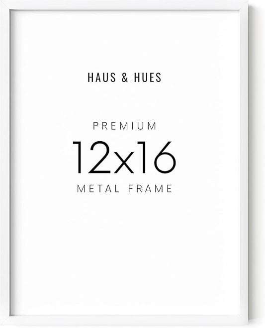 HAUS AND HUES White 12x16 Picture Frame - Modern Aluminum Wall Art Display - Minimalist, Lightweight 12x16 White Frame for Art Prints, Photos, Posters - Ready-to-Hang Vertically & Horizontally