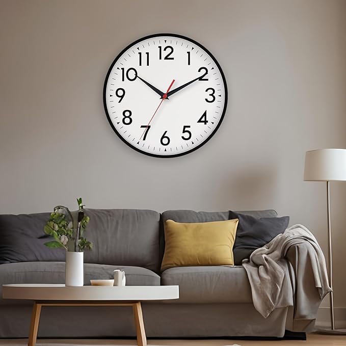 16 Inch Wall Clock, Large Wall Clocks Battery Operated, Big Silent Non-Ticking Analog Clock Decorative for Living Room, Office, Kitchen, Outdoor,Classroom, Bedroom, Bathroom, School(Black)