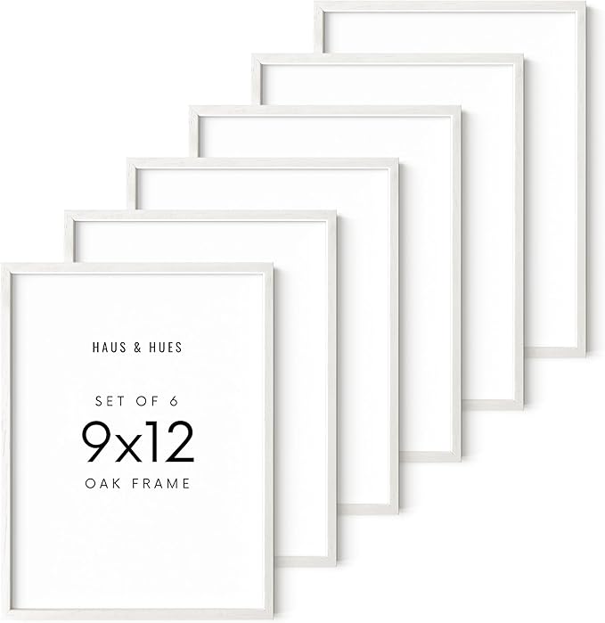 HAUS AND HUES Set of 6 9 X 12 Picture Frames for Wall - 9x12 Frame Collage, 9x12 Picture Frame Sets Wooden Frames, 12x9 Picture Frames in Bulk (White Oak Frame)