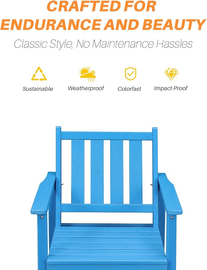 HDPE Patio Dining Set, 5-Piece Outdoor Table and Chairs with Umbrella Hole, Modern Outdoor Dining Set for 4, HDPE Outdoor Patio Furniture Dining Sets for Deck, Poolside, Porch, Sky Blue