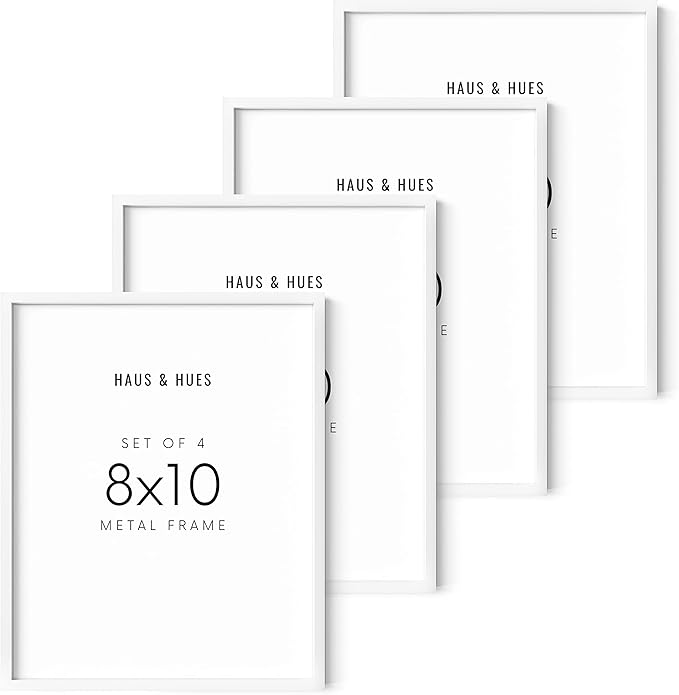 HAUS AND HUES Picture Frame Set of 4, White Picture Frames White Frames Picture Frames for Wall (White Aluminum Frames), 8x10 in