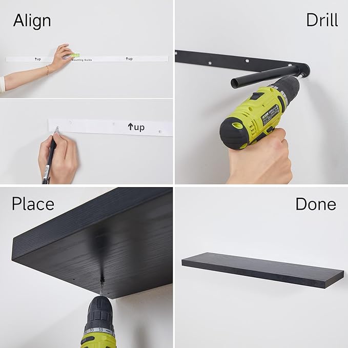 BAYKA Floating Shelves for Wall, 36 inches Long Wall Mounted Rustic Wood Shelves for Bathroom, Bedroom, Living Room, for Books/Storage/Decor with 30lbs Capacity๏ผBlack,Set of 3