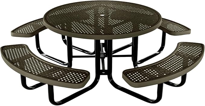 Heavy-Duty Portable Outdoor Kids Table with Umbrella Hole, Punched Steel Kids Picnic Table, Commercial-Grade, Made in America (46 in, Round, Childrens, Textured Gold Vein)