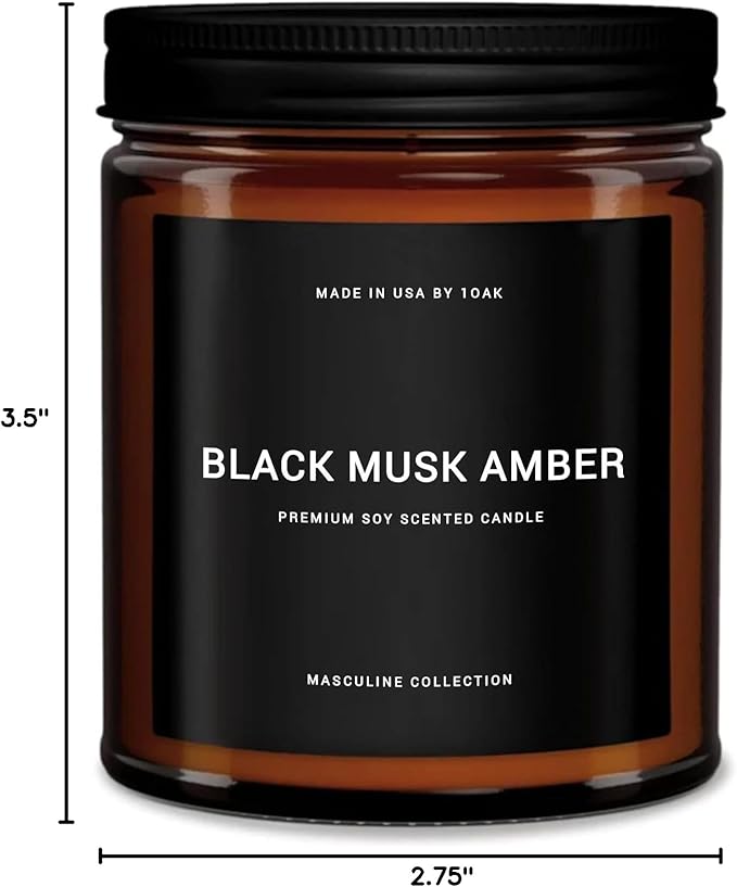 1OAK Black Musk Amber Candle - Soy Wax Scented Candle for Men - 7oz, Long Burning, Masculine - Premium Gift Option