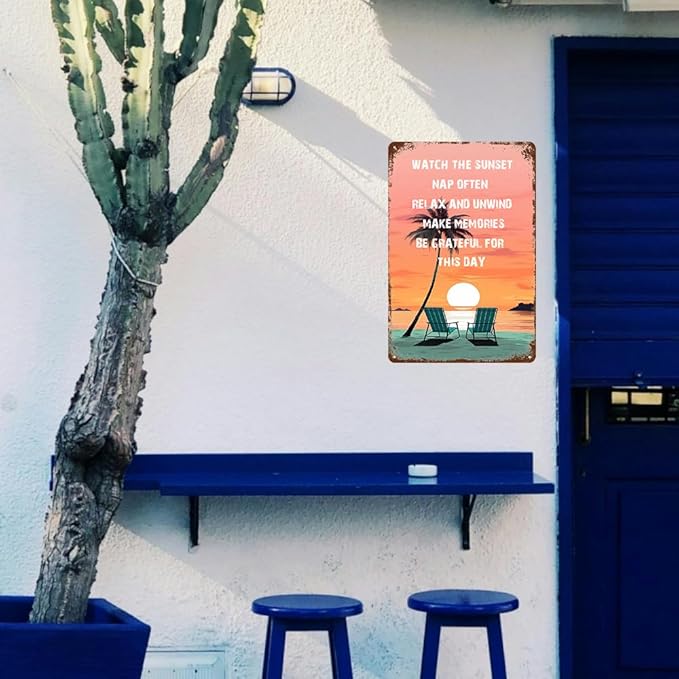 Beach Themed Room Wall Decor Retro Metal Tin Sign Beach Signs Beachy Room Decor Aesthetic Surfboard Vintage Home Bedroom Decorative Outdoor