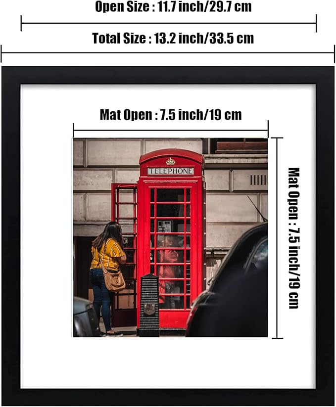 12x12 Picture Frame Set of 6, Display Pictures 8x8 with Mat or 12x12 Without Mat for Wall Mounting,Black