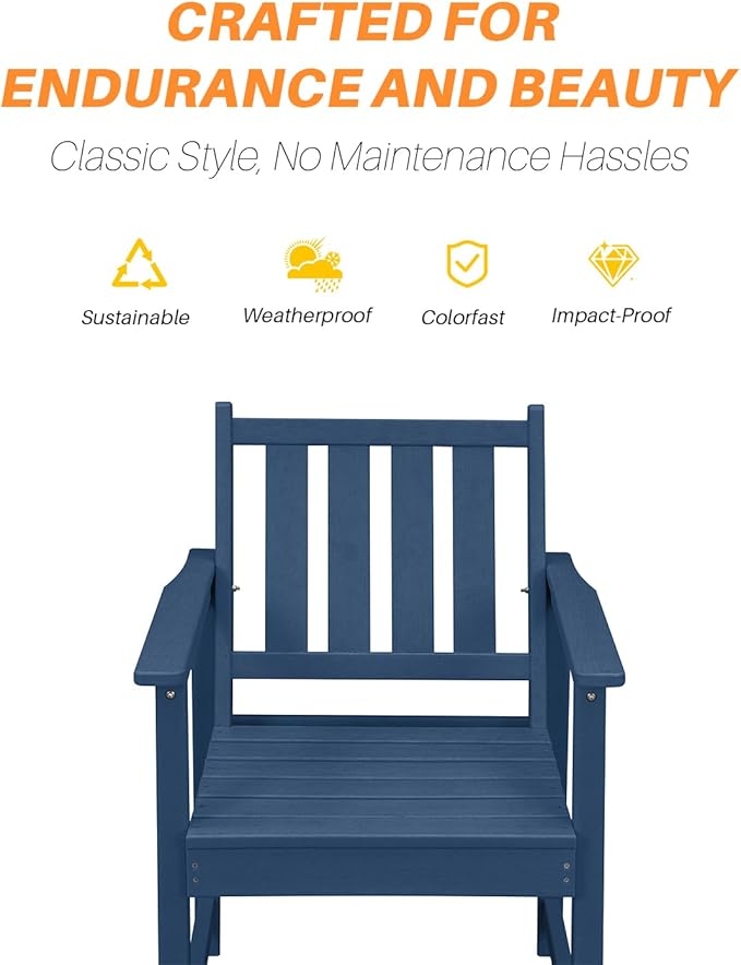 HDPE Patio Dining Set, 5-Piece Outdoor Table and Chairs with Umbrella Hole, Modern Outdoor Dining Set for 4, HDPE Outdoor Patio Furniture Dining Sets for Deck, Poolside, Porch, Navy