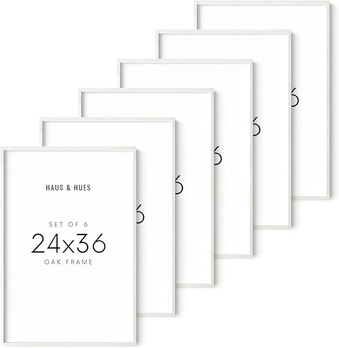 HAUS AND HUES 24x36 Frame Set of 6 - Poster Frames 24 X 36 Inches White Gallery Wall Frame Set, White Picture Frames Pack 24 x 36 Poster Frame, Large Picture Frames 24x36 Frame Wood (White Oak Frame)