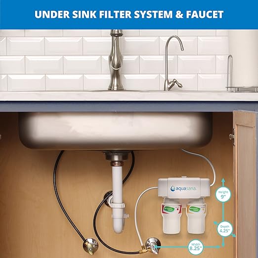 Aquasana Under Sink Water Filter System - Reduces PFAS, Lead, & Chlorine in Drinking Water - Under Counter Claryum Filtration for Kitchen - 2-Stage - Oil-Rubbed Bronze Faucet - AQ-5200.62