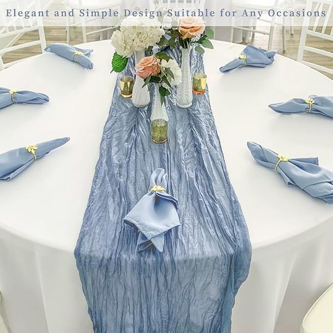 20 Pack Dusty Blue 10FT Cheesecloth Table Runner Rustic Gauze Fabric Cheese Cloth Table Runner for Wedding Bridal Baby Shower Table Decor 20 x 120 Inch Long Boho Sheer Birthday Party Table Decorations