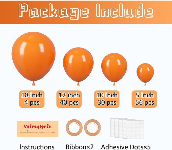 130pcs Orange Balloons Different Sizes 18" 12" 10" 5" Orange Matte Latex Balloons for Boys Girls Birthday Baby Shower Gender Reveal Wedding Gender Reveal Autumn Party Decorations