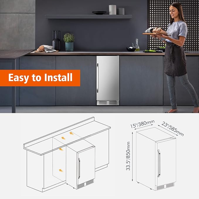 15 Inch Outdoor Beverage Refrigerator Cooler,Stainless Steel 127 Cans Beverage Fridge with French Door Under Counter Built-in or Freestanding, Perfect for Beer, Cola