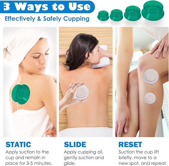15Pcs Cupping Therapy Set-Professional Silicone Cupping, Suitable for Facial Body Massage/Deep Myofascial Release/Pain Relief/Muscle Relaxation & More (Green,15pcs)
