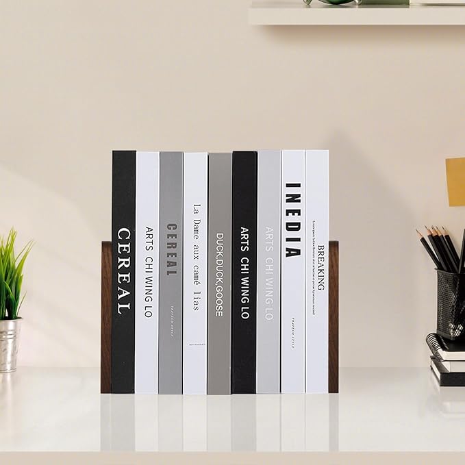 Book Ends, Black Walnut Wooden Bookends for Shelves - Heavy Duty Non-Slip Book Organizers, Upgraded Decorative Bookend Holders for Home, Kitchen, Office, Set of 2, Small