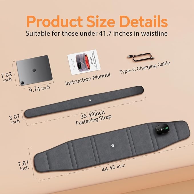 Heating Pad for Back, Lumbar Massager, Heated Waist Belt Wrap, Lower Back Pad with Heat Vibration 3 Levels Adjustable, 180 mins Battery, Cordless Portable, Touchscreen Control