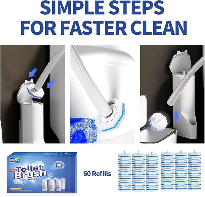 60pc Refills Disposable Toilet mats Brush Cleaning System, Toilet Cleaning Brush, 60 Replacement Brush Heads, No Handle or Base,Toliet Wand Refills,Toilet Bowl Clean Refill Pads,Toilet Scrubber Refill