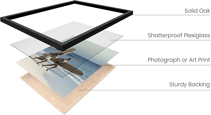 HAUS AND HUES Black Oak Wood Gallery Wall Tabletop Frames Made with Real American Oak and Shatter-free Plexiglass - Set of 6 (Four 4x6, Two 5x7, Framed Black)