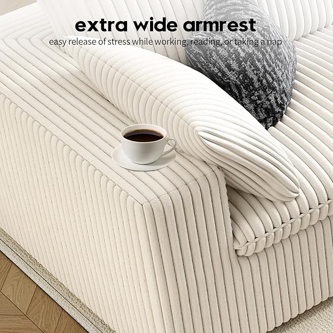 157.5" Cloud Couch Modular Sectional Sofa for Living Room,Modern Sofa with Deep Seat,4 Seater Boneless Couch,Comfy Upholstered Corduroy Couches for Apartment, Studio, Office,Bedroom,White