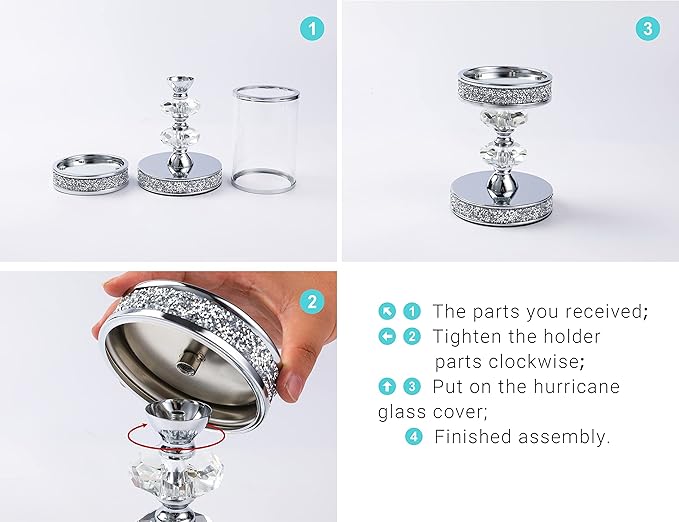 Candle Holder for Pillar Candle, Pillar Candle Holders for Wedding, Coffee Dining Table, Christmas, Table Centerpieces, Home Décor ZXC048D (1 Crystal Ball)