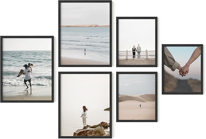 HAUS AND HUES Gallery Wall Picture Frames - Set of 6 Black Picture Frame Sets For Wall Collage, Pack of Photo Frames Set, Picture Frames For Wall, Gallery Home Decor (Three 8x10, Three 11x14 Black)