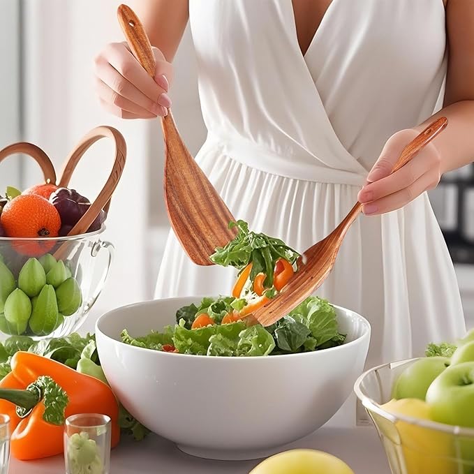 2 Pack Wooden Spatula, Acacia Wood Long Handle Flat Frying Turner, Handmade wooden spoons for cooking, Kitchen Utensil set, Non-Stick Cooking Spurtle Utensils for kitchen use