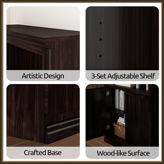 70 Inch Tall Bookcase with Doors, Library Office Bookshelf with Adjustable Shelves, Floor Standing Storage Cabinet for Bedroom Living Room Organizer with Anti Tipping Kit, Dark Cherry Finish