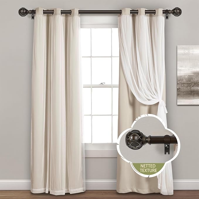 Bronze Farmhouse Curtain Rods for Windows:36-88 Inch Heavy Duty Adjustable Curtain Rod for Bedroom Living Room,Boho Decorative Rustic Drapery Rods with Vintage Coastal Finial,Antique Bronze