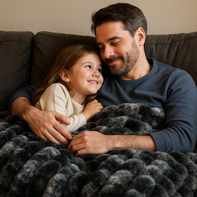 BENVWE Fluffy Faux Fur Throw Blanket for Couch, Soft Plush Thick Cozy Fuzzy Luxury Minky Bubble Blanket for Home Living Room Decor Gift for Women, Tie-dye Grey, 60" x 80", 1100GSM