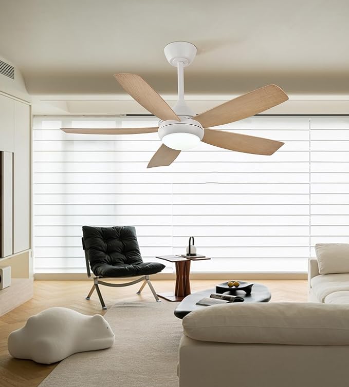 42" Ceiling Fan with Lights, 5 Blades, 6 Speeds DC Reversible, Dimmable, Low Profile Ceiling Fan with Light and Remote Control for Bedroom or Living Room