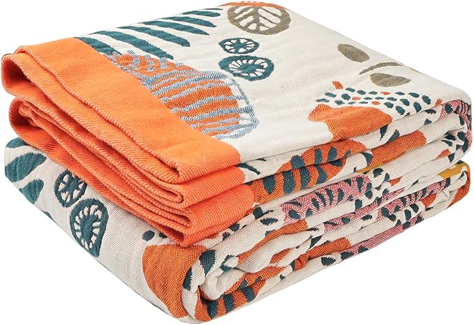 Boho Throw Blanket for Bed - 100% Pure Cotton Ultra Soft Rustic Quilt - Farmhouse Decor Bed Blankets, All Season Rustic Throw for Sofa Couch Chair(60"×80", Floral Print 2)