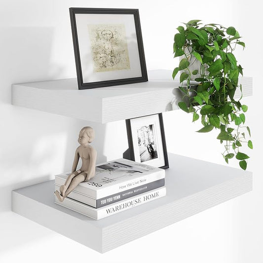 Heimlove 12 Inch Deep Floating Shelves, 48 x 12 inches Long Wall Shelf, Large Display Shelf & Storage Shelf, Rustic Wood Wall Shelves for Fireplace Mantel, Set of 2(White)