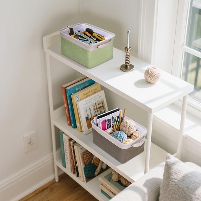 BALEINE 3 Pack Fabric Storage Bins for Shelves, Linen Storage Baskets for Organizing, Decorative Closet Bins for Clothes, Home (Grey, 12"x8"x8")