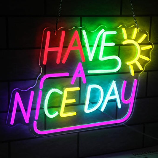 Have A Nice Day Neon Sign for Wall Colorful Letter Neon Light Sun LED Neon Lights Signs Dimmable Words Light Up Signs for Bedroom Living Room School Office Dorm Party Decor Kids Gifts